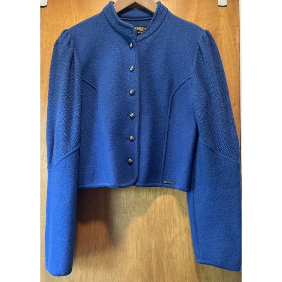 Geiger Wool Cardigan Sweater Womens Sz 36 Austria Navy Blue Metal Button - Picture 1 of 10